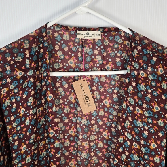 NWT Natural Life Sierra Mixed Print Floral Kimono Size S/M Brown Teal Rust - Picture 7 of 13